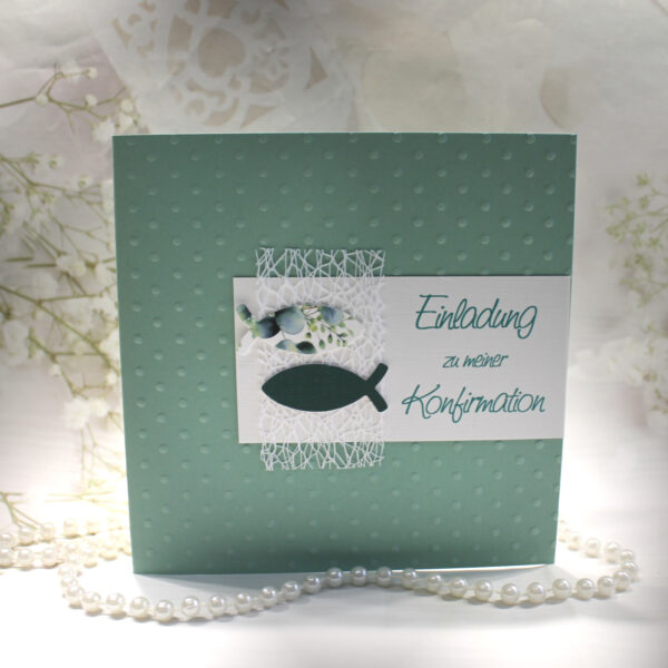 Bastelset DIY Einladung zur Konfirmation, Kommunion oder Firmung „salbei" incl. Umschlag Design K02