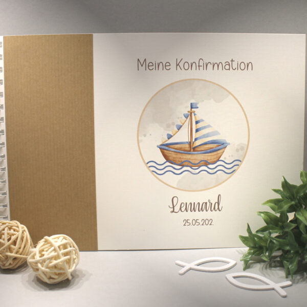 Gästebuch "Boot" zur Konfirmation, Kommunion, Firmung oder Taufe zum kleinen Preis! Design K35 GÄ