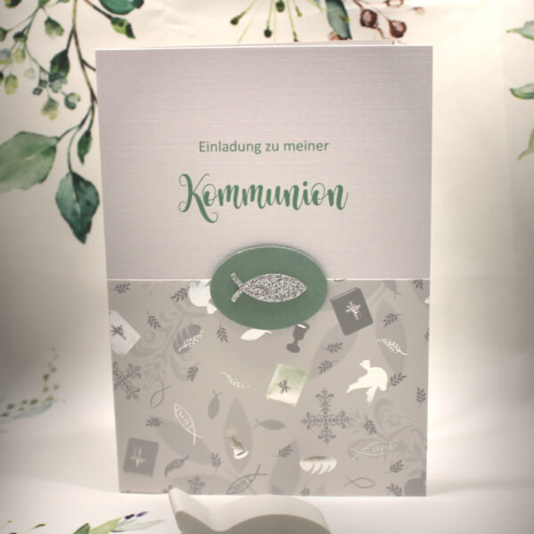 Einladungskarte mit zur Konfirmation, Kommunion oder Firmung incl. Umschlag zum kleinen Preis! Design K40 salbei