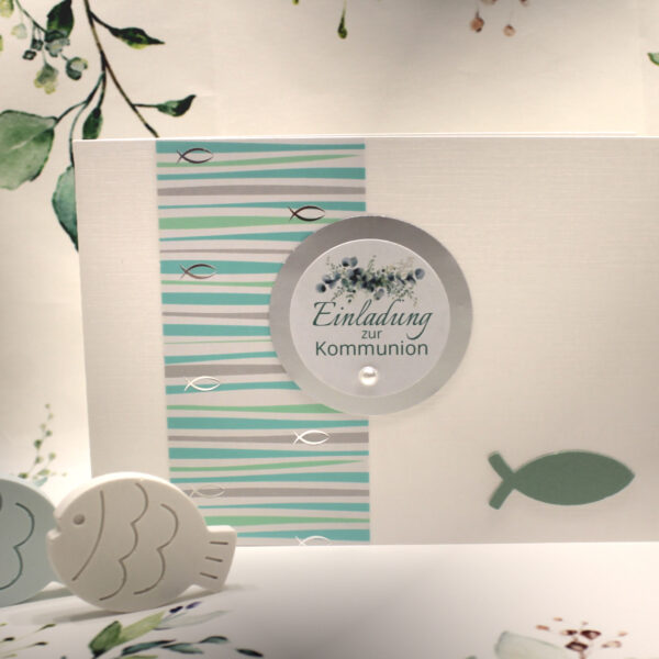 Einladungskarten zur Konfirmation, Kommunion oder Firmung incl. Umschlag zum kleinen Preis! Design K42 salbei