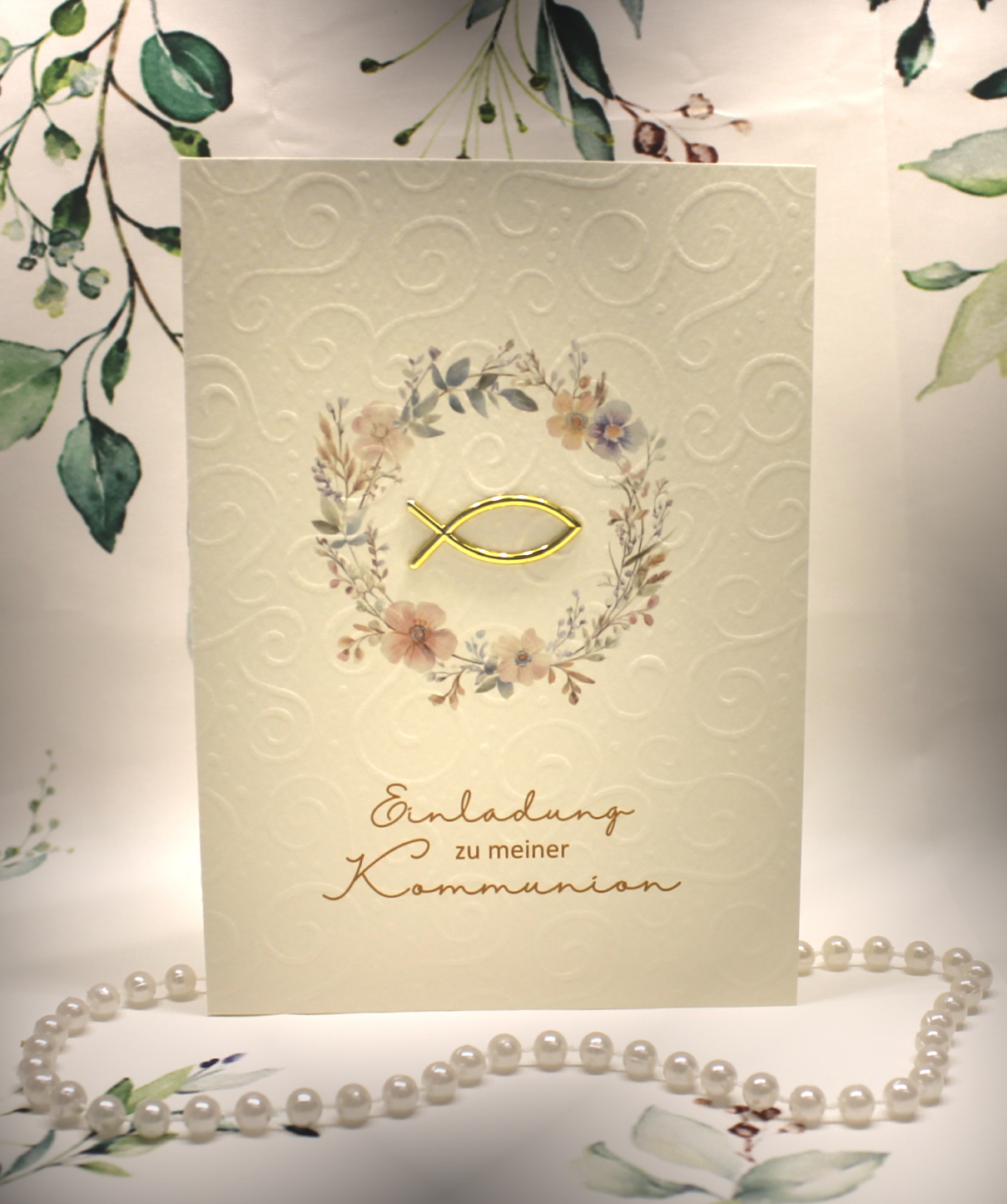 Einladungskarten "Blütenkranz" zur Konfirmation-Kommunion-Firmung-Taufe incl. Umschlag zum kleinen Preis! Design K43