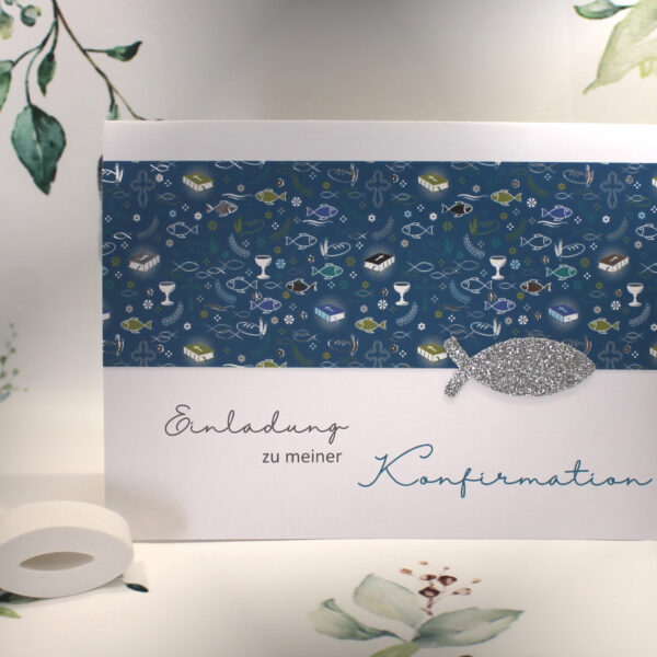 Einladungskarten zur Konfirmation-Kommunion-Firmung-Taufe incl. Umschlag zum kleinen Preis! Design K44 türkis