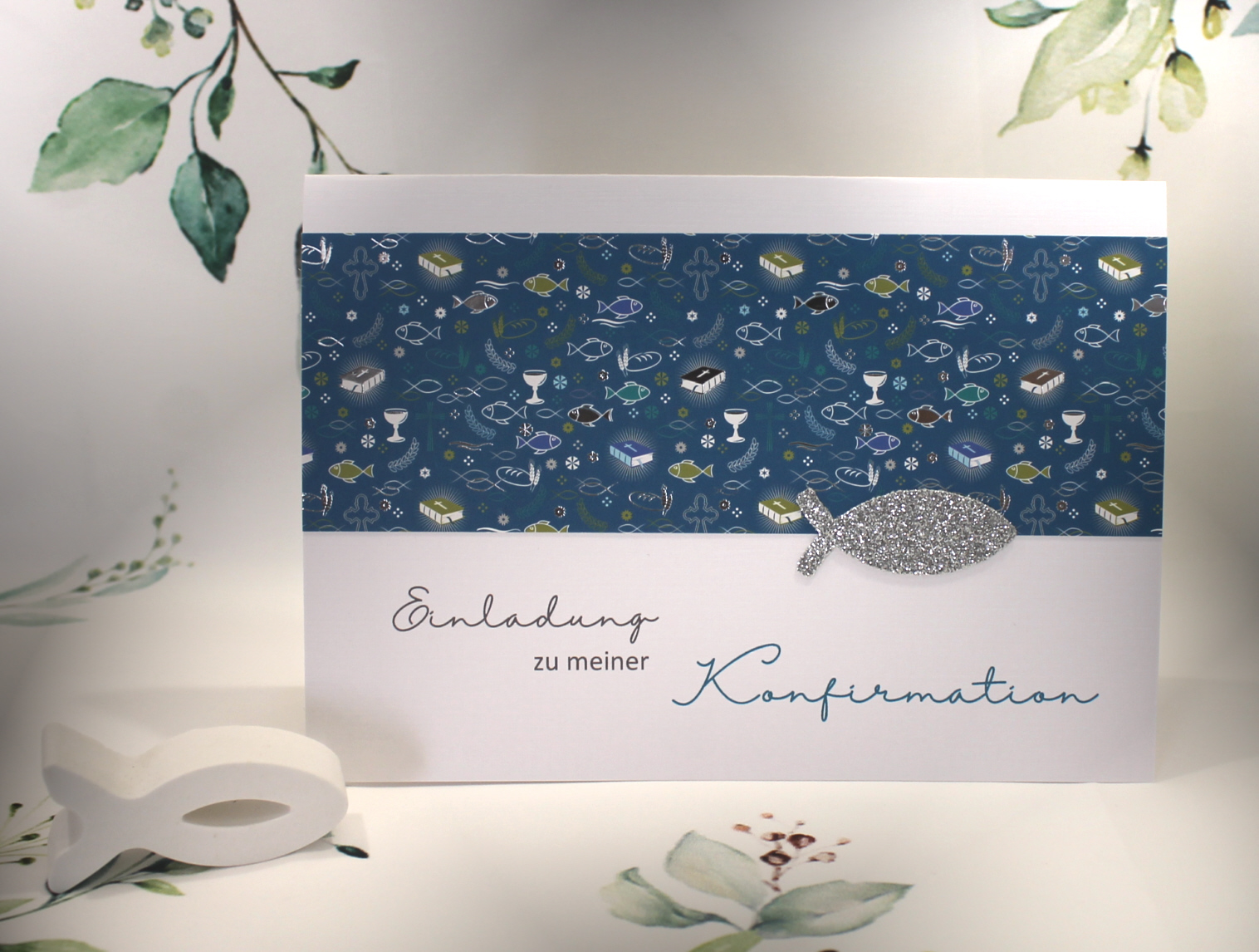 Einladungskarten zur Konfirmation-Kommunion-Firmung-Taufe incl. Umschlag zum kleinen Preis! Design K44 türkis