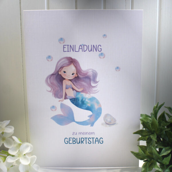 Einladungskarte zum Kindergeburtstag "Meerjungfrau" Klappkarte incl. Umschlag und Innentext zum kleinen Preis Design KG 02