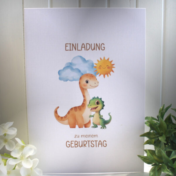 Einladungskarte zum Kindergeburtstag "Dino" Klappkarte incl. Umschlag und Innentext zum kleinen Preis Design KG 08