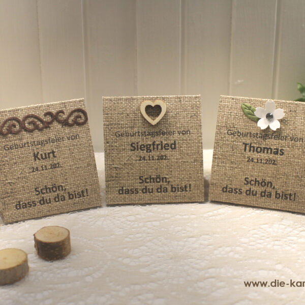 Gastgeschenk "Kleines GOODIE" zum Geburtstag, Leinenoptik, Schön dass du da bist, zum kleinen Preis! Design 903 OHNE Rocher Kugeln!!