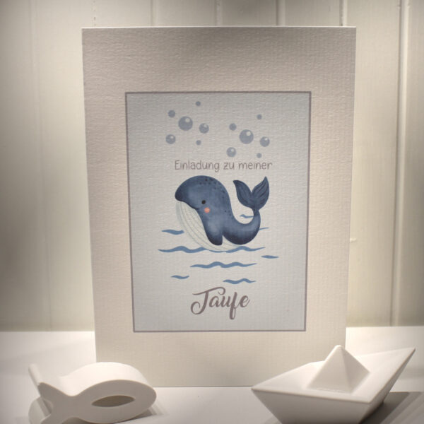 Einladungskarten 10 Stück "kleiner Wal" für Ihre Taufe incl. Umschlag & Einlegeblatt zum kleinen Preis Design TA 11