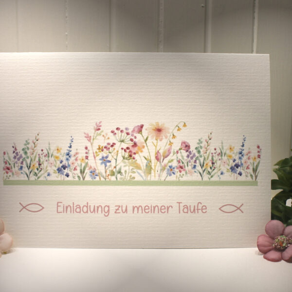 Einladungskarten 10 Stück "Blumenwiese" für Ihre Taufe incl. Umschlag & Einlegeblatt zum kleinen Preis Design TA 12