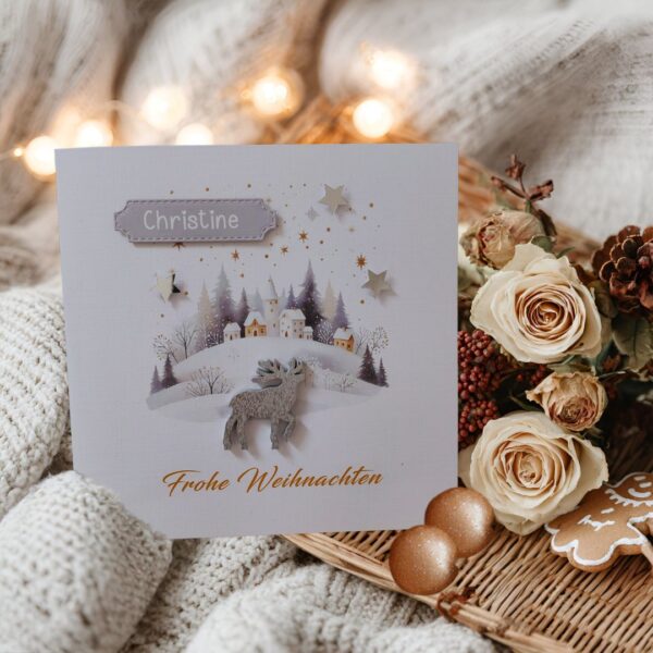 Weihnachtskarte Elch mit Personalisierung und auf Wunsch als Geldgeschenk Design W303