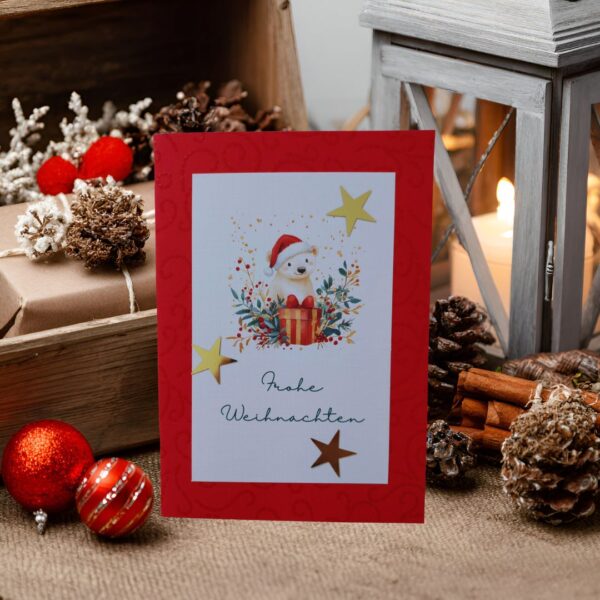 Weihnachtskarte kleiner Bär zum kleinen Preis und auf Wunsch als Geldgeschenk Design W305