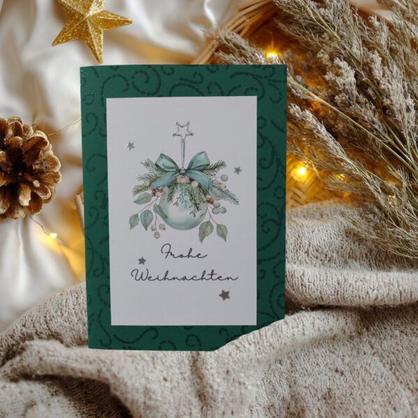 Weihnachtskarte Glaskugel zum kleinen Preis und auf Wunsch als Geldgeschenk Design W306