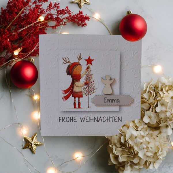 Weihnachtskarte Mädchen mit Personalisierung und auf Wunsch als Geldgeschenk Design W307