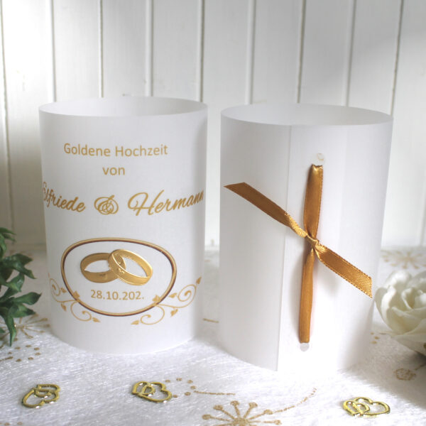 Lichthülle, Windlicht Pergament zur Goldenen Hochzeit, zum kleinen Preis!! Design 950 Ringe