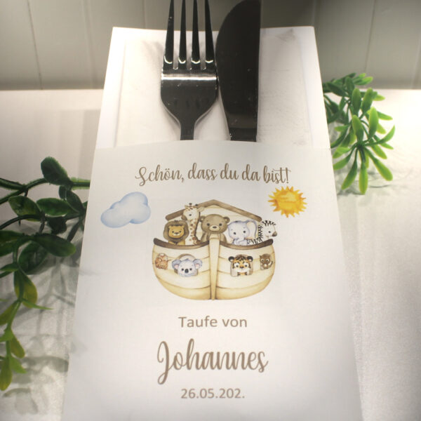 Bestecktasche zur Taufe "Arche Noah" personalisiert, Design 220