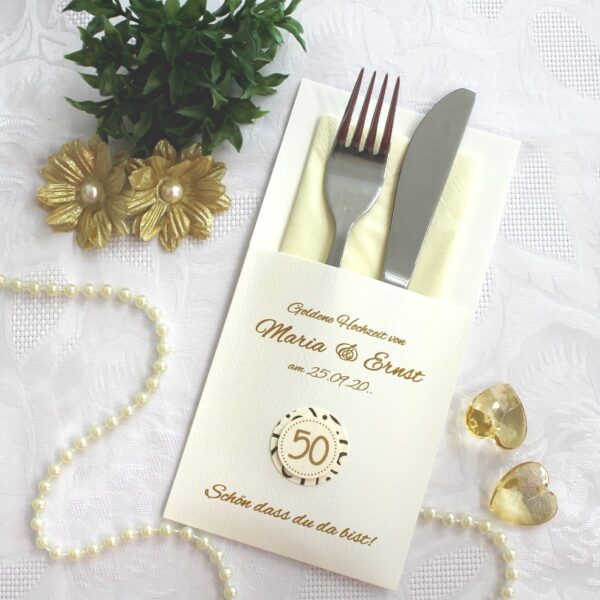 Bestecktasche zur "Goldenen Hochzeit" personalisiert, Design 7100