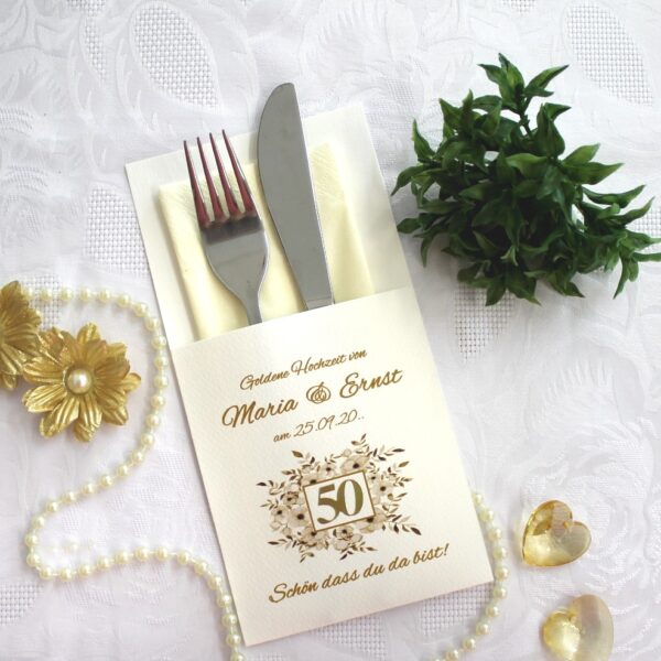 Bestecktasche zur "Goldenen Hochzeit" personalisiert, Design 7101