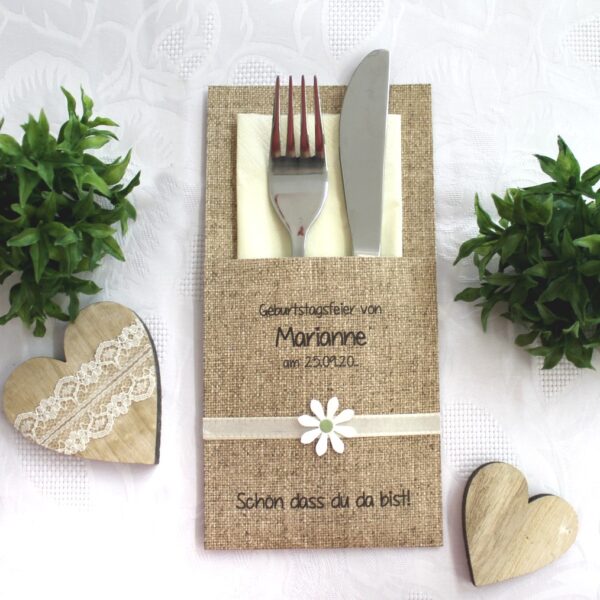 Bestecktasche Leinenoptik zum Geburtstag personalisiert personalisiert Design 7201