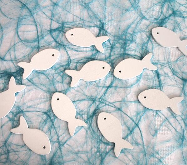 Holzfische weiß 10 Stück ideal zur Dekoration für Ihre Taufe oder Konfirmation-Kommunion Design 14