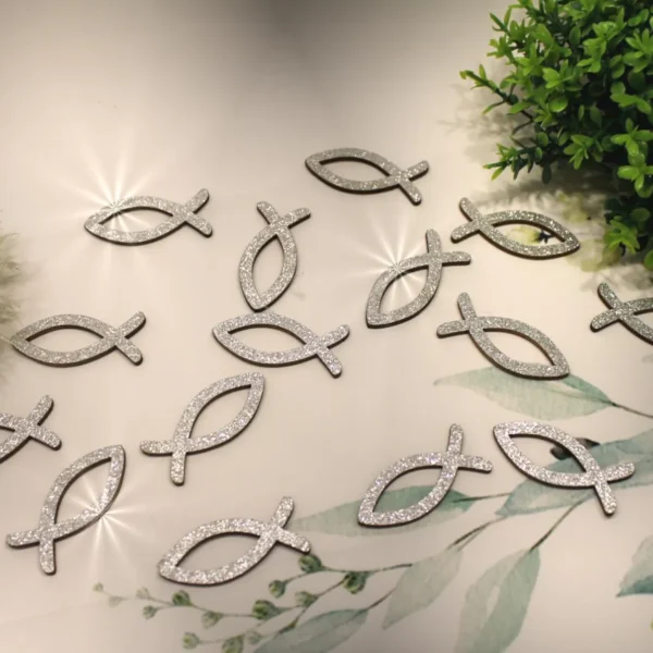 Wunderschöne Holzfische silber – natürliche Deko für Bastelarbeiten & Deko,15 Stück Design 11