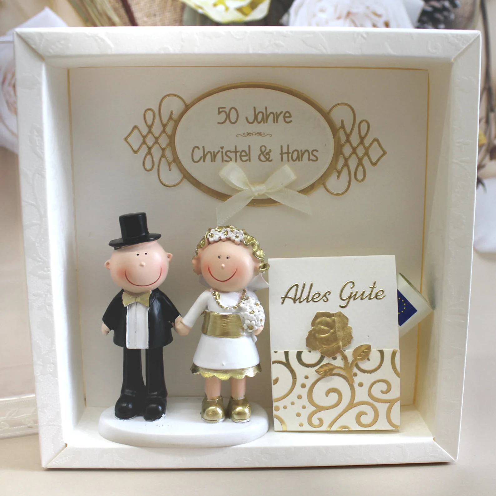 Geschenkschachtel als Rahmen zur "Goldenen Hochzeit" mit transparentem Schiebedeckel, hochwertige Qualität, Design 8000 – Bild 3