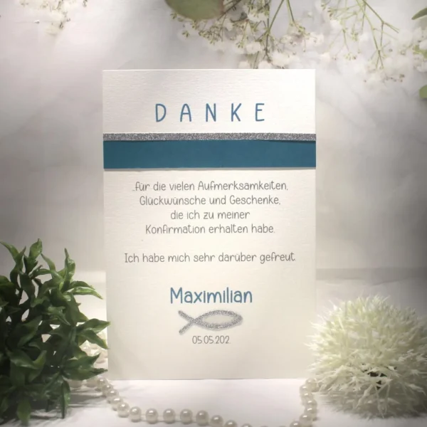 Bastelset DIY "türkis" Danksagungskarte incl. Text zur Konfirmation, Kommunion oder Taufe Design K18