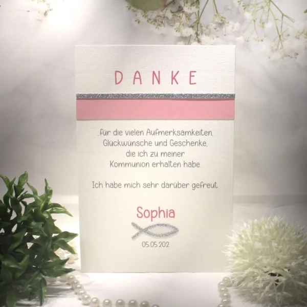 Bastelset DIY "rosa" Danksagungskarte incl. Text zur Konfirmation, Kommunion oder Taufe Design K18
