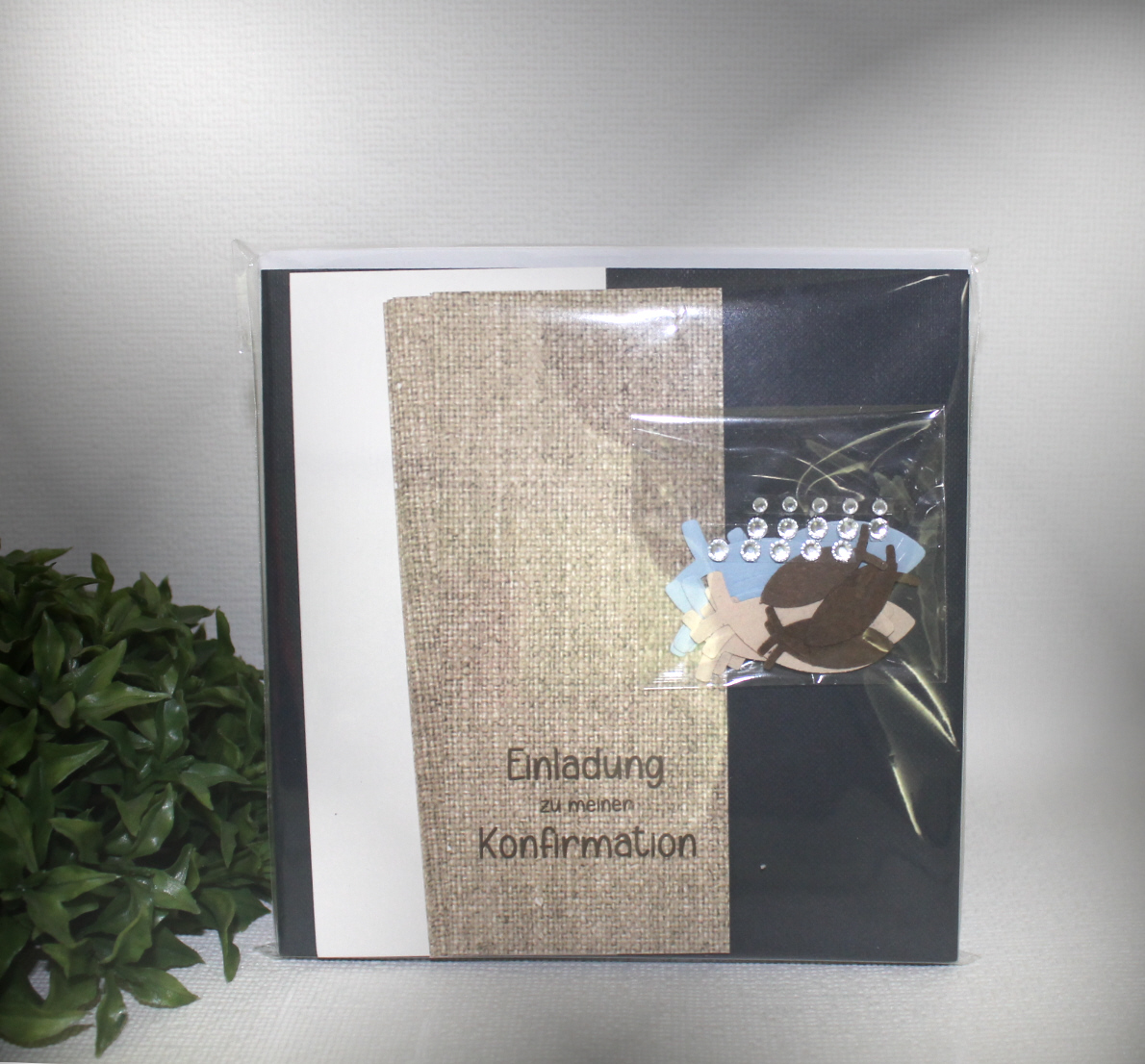 Bastelset DIY Einladung zur Konfirmation, Kommunion oder Firmung "Leinen" incl. Umschlag Design K07 – Bild 2