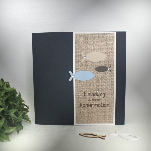 Bastelset DIY Einladung zur Konfirmation, Kommunion oder Firmung "Leinen" incl. Umschlag Design K07
