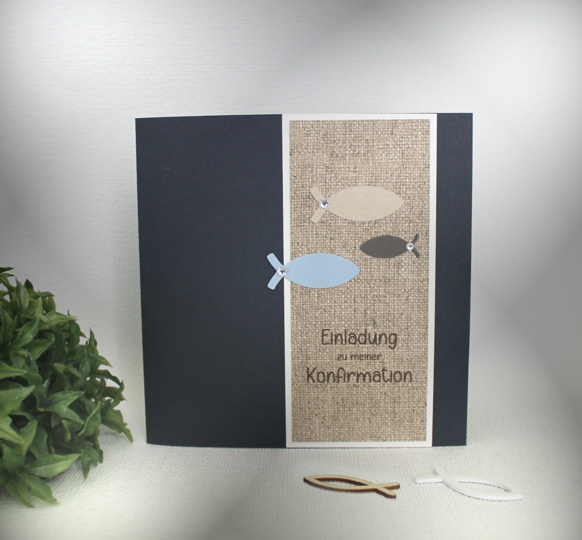 Bastelset DIY Einladung zur Konfirmation, Kommunion oder Firmung "Leinen" incl. Umschlag Design K07