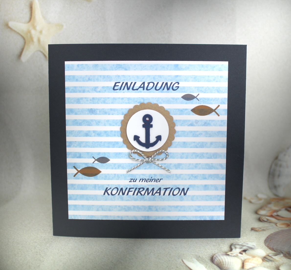 Bastelset DIY Einladung zur Konfirmation, Kommunion oder Firmung "Maritim" incl. Umschlag Design K06