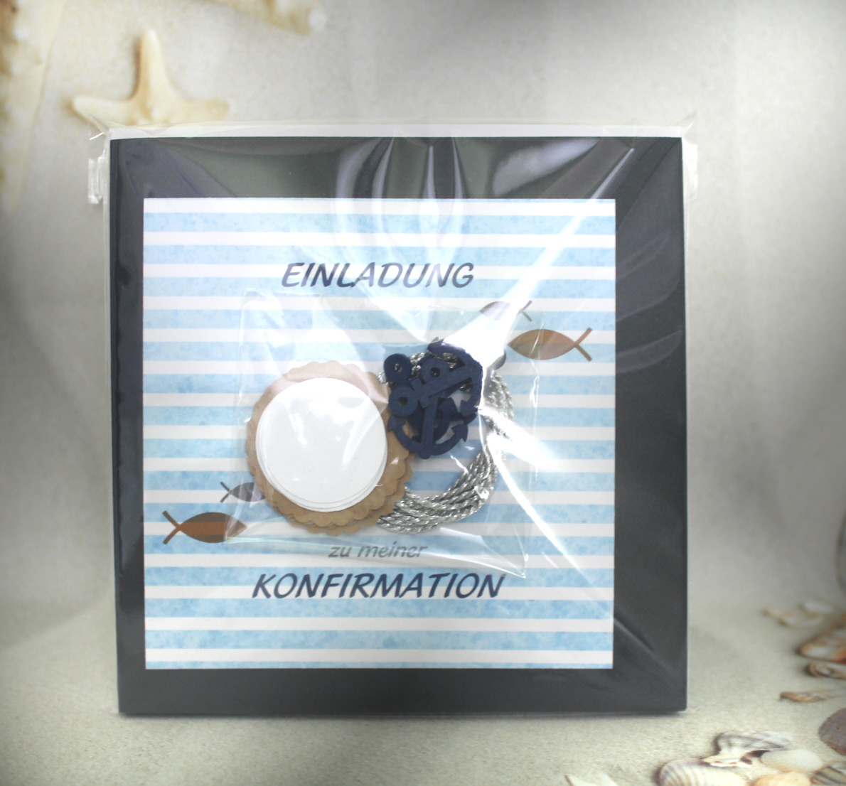 Bastelset DIY Einladung zur Konfirmation, Kommunion oder Firmung "Maritim" incl. Umschlag Design K06 – Bild 2