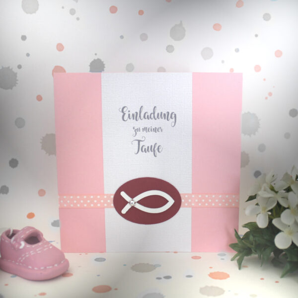 Bastelset DIY Einladung zur Taufe "Fisch" rosa, hochwertige Qualität incl. Umschlag & Einlegeblatt Design TA01