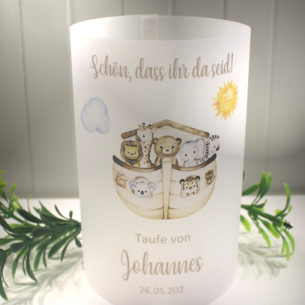 Lichthülle, Windlicht Pergament zur Taufe "Arche Noah" personalisiert Design 220