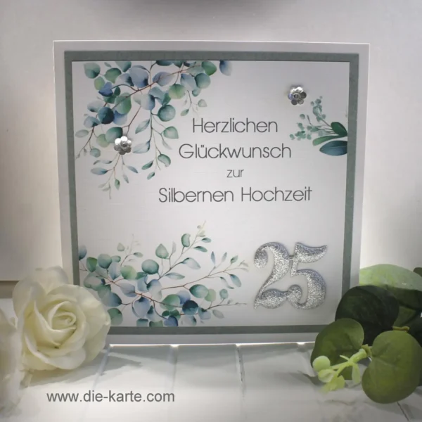 Glückwunschkarte zur Silbernen Hochzeit "Zahl 25" und auf Wunsch als Geldgeschenk Design 110
