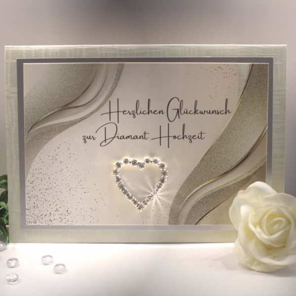 Glückwunschkarte zur Diamant Hochzeit "Diamantherz" äußerst edel!! und auf Wunsch als Geldgeschenk Design 113