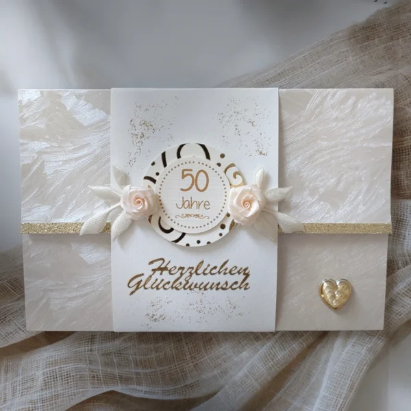 Glückwunschkarte zur Goldenen Hochzeit "Blüten" äußerst edle Materialien auf Wunsch mit Geldgeschenke Umschlag Design 156