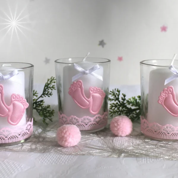 Tischdeko Taufe – 3er Set Dekogläser Design "Kleine Füße" Design 200 rosa
