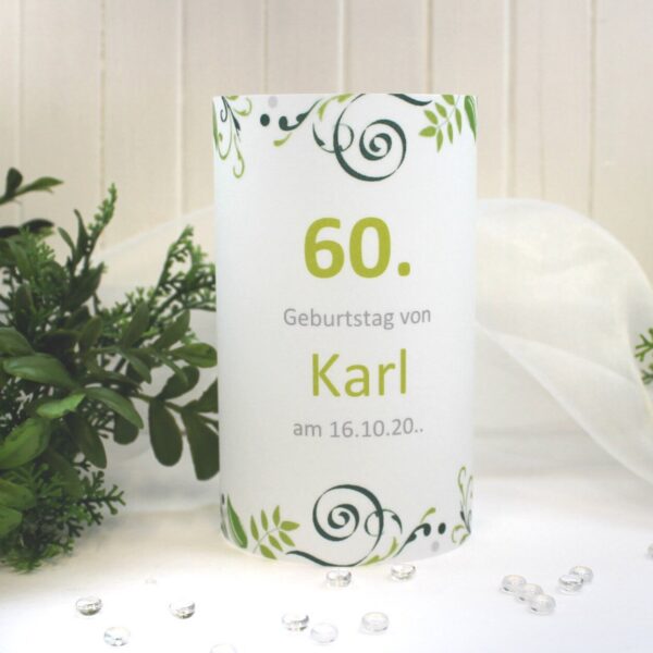 Lichthülle, Windlicht Pergament zum Geburtstag "Ornament grün" Design 420