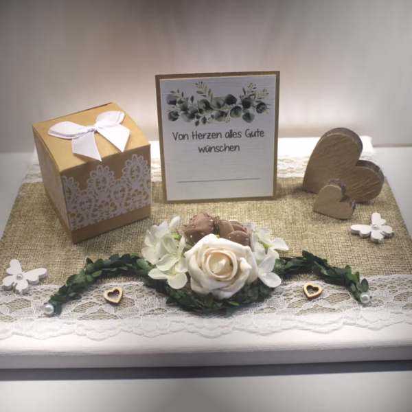 Geldgeschenk zur Hochzeit Leinen mit Spitze Design 70059
