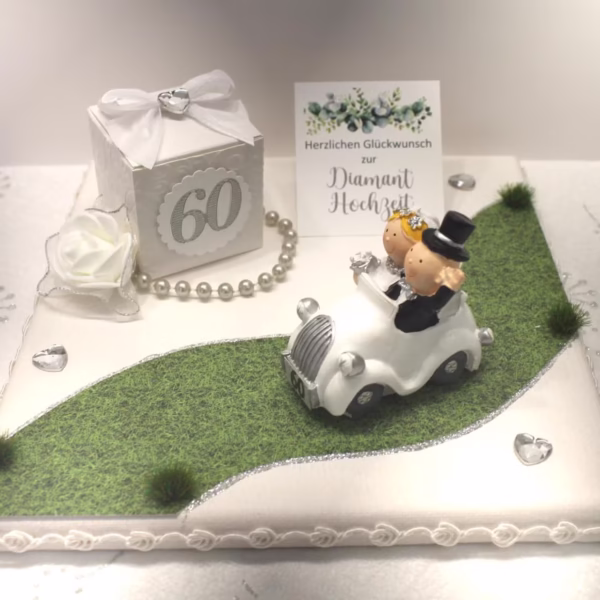 Geldgeschenk zur "Diamantenen Hochzeit" Brautpaar im Auto Design 70060