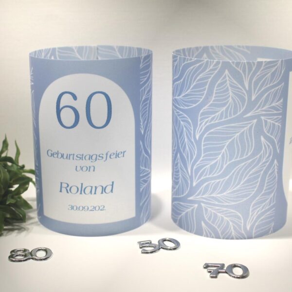 Lichthülle, Windlicht Pergament zum Geburtstag "blau" mit Jahreszahl Design 7210