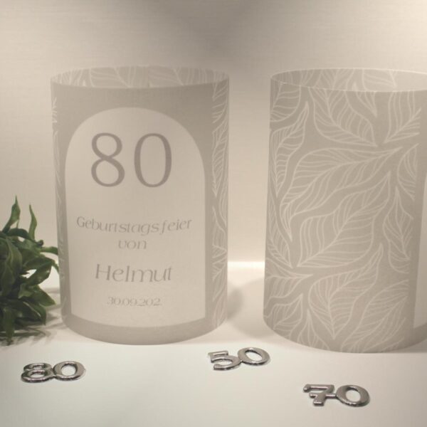 Lichthülle, Windlicht Pergament zum Geburtstag "grau" mit Jahreszahl Design 7210
