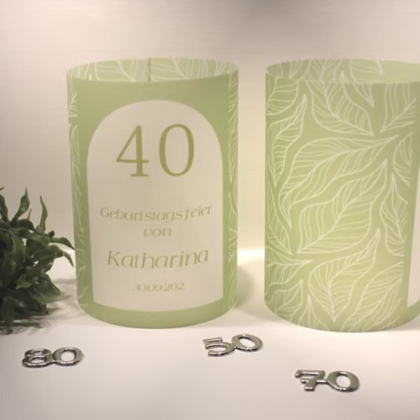 Lichthülle, Windlicht Pergament zum Geburtstag "grün" mit Jahreszahl Design 7210