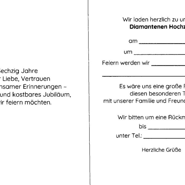 Einlegeblätter mit Text zum ausfüllen für Ihre Diamant Hochzeit Design 999