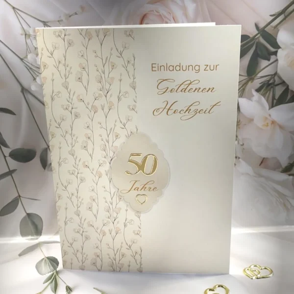 Einladung zur Goldenen Hochzeit "50 Jahre" incl. Einlegeblatt & Umschlag Design 12812