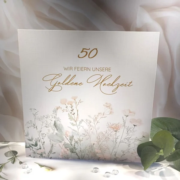 Einladung zur Goldenen Hochzeit "Blumenwiese" incl. Einlegeblatt & Umschlag Design 12815