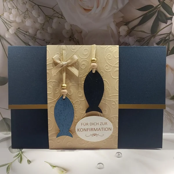 Glückwunschkarte zur Konfirmation oder Kommunion "Fisch blau" auf Wunsch mit Geldgeschenke Umschlag Design 162