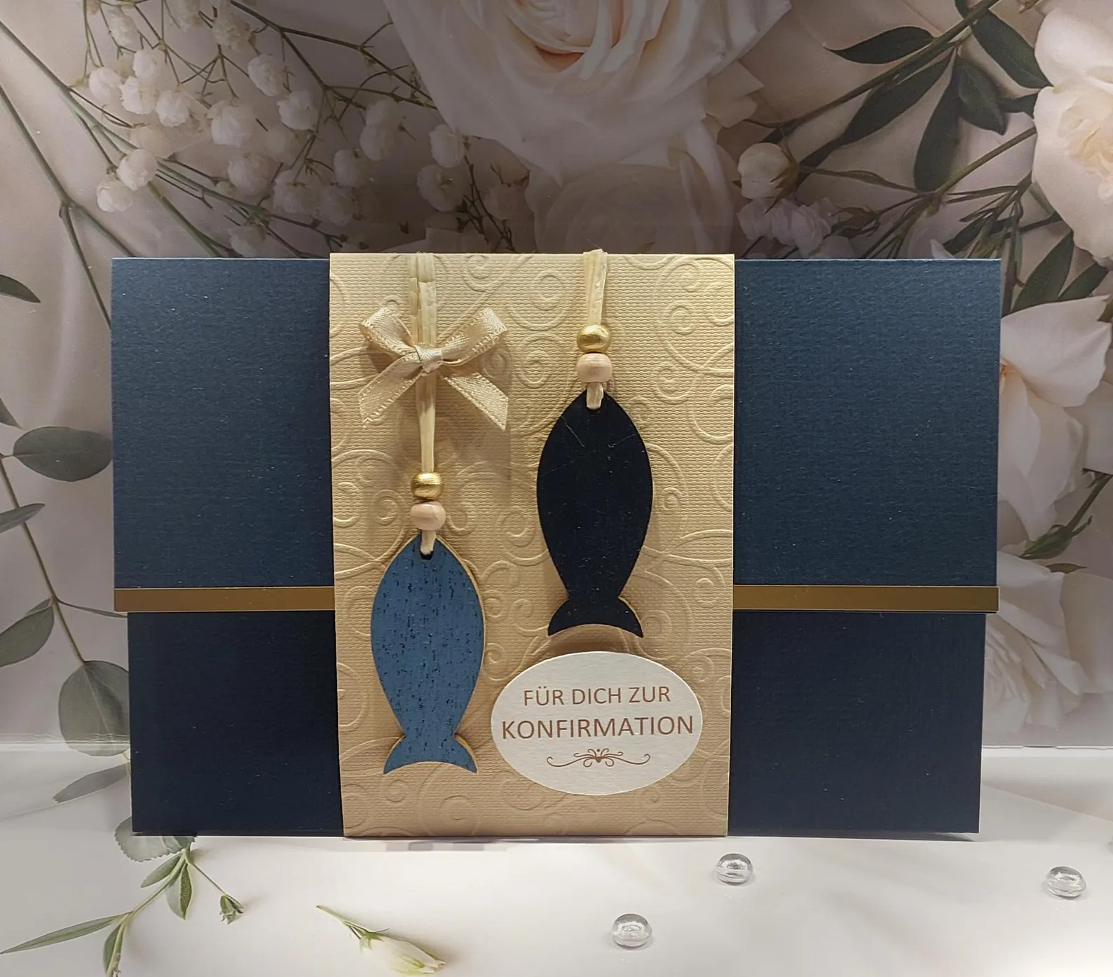 Glückwunschkarte zur Konfirmation oder Kommunion "Fisch blau" auf Wunsch mit Geldgeschenke Umschlag Design 162