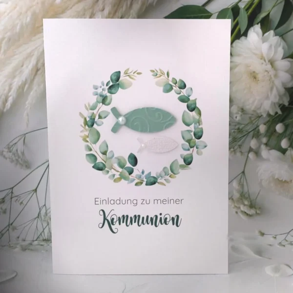 Einladungskarten Eukalyptus zur Konfirmation-Kommunion-Firmung-Taufe incl. Umschlag zum kleinen Preis! Design K16