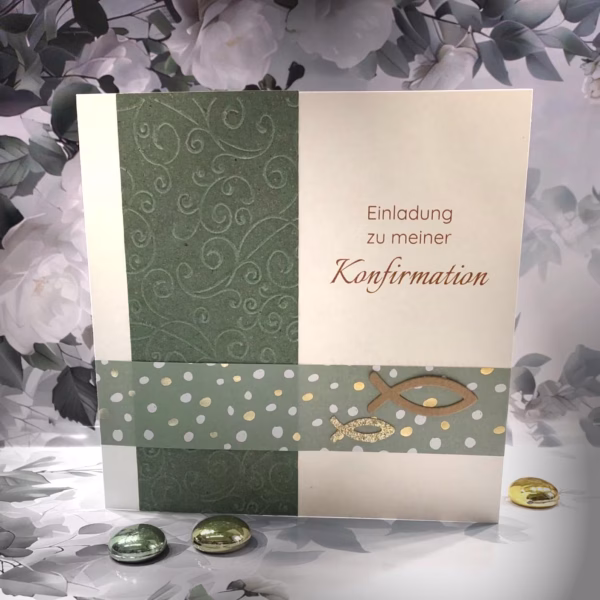 Bastelset DIY Einladung "salbei mit gold" zur Konfirmation, Kommunion, Firmung oder Taufe Design K49